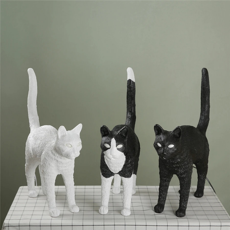 Resin Art Floor Design - Lampe de Table Nordique Chat Noir